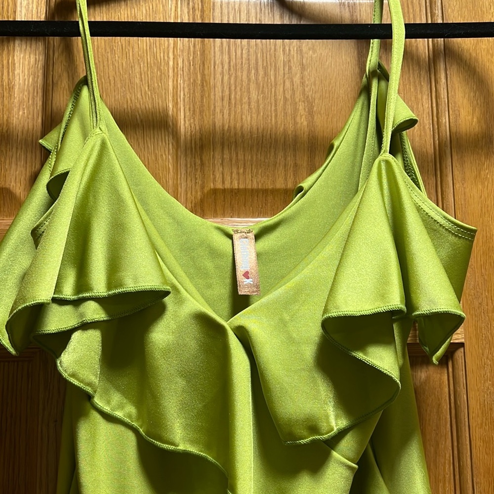 Light green bodysuit blouse off the shoulder with thin straps size medium